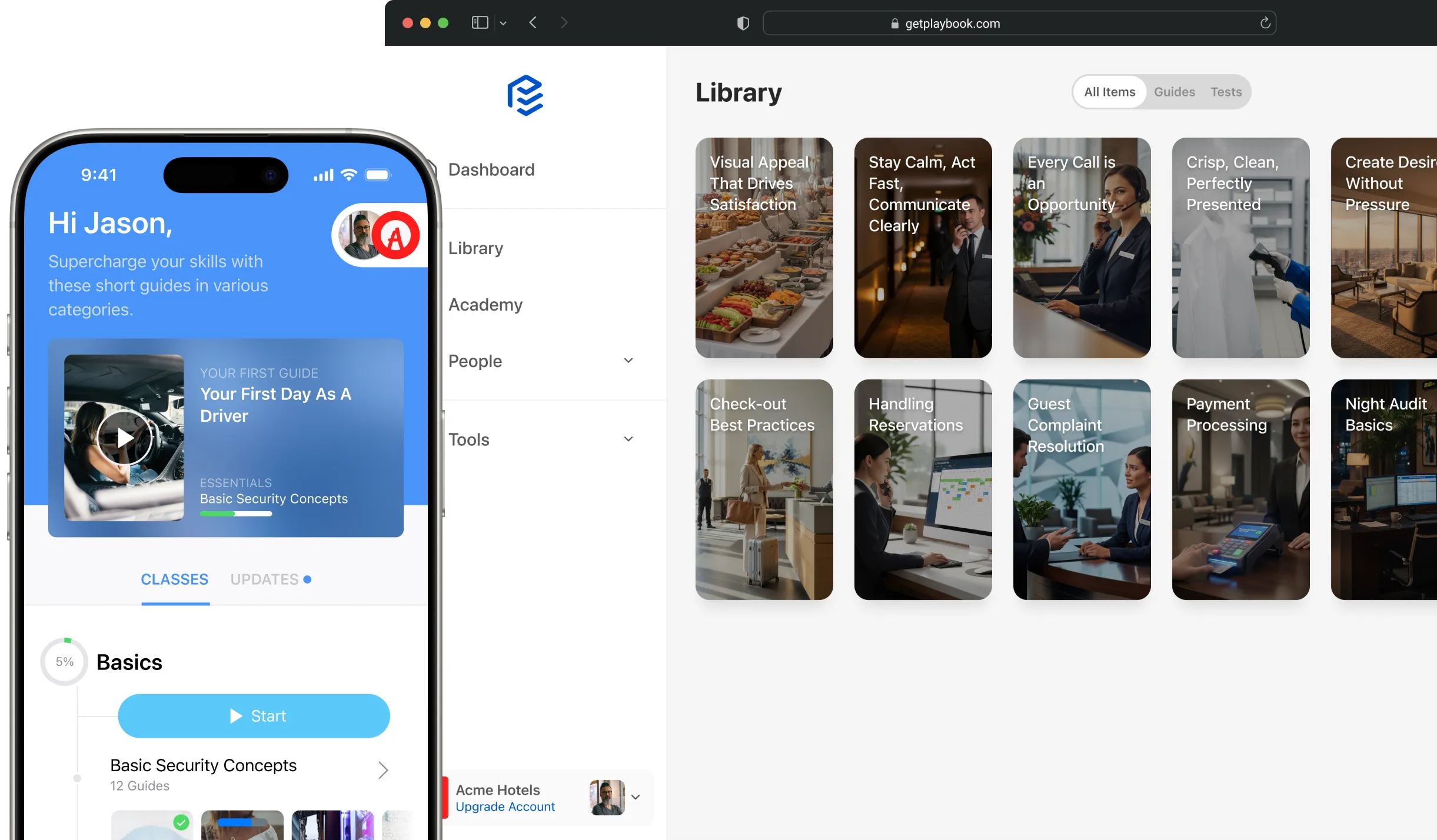 Screenshots from Playbook mobile app and web app