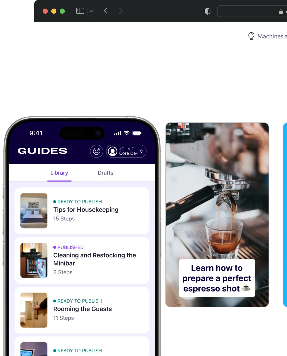 Screenshots from Guides mobile app and web app